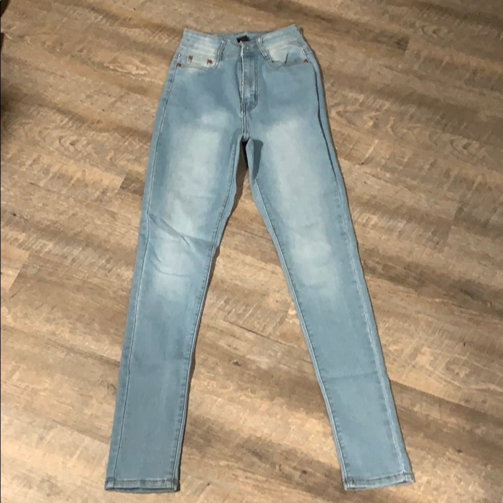 Super high waist light wash jeans